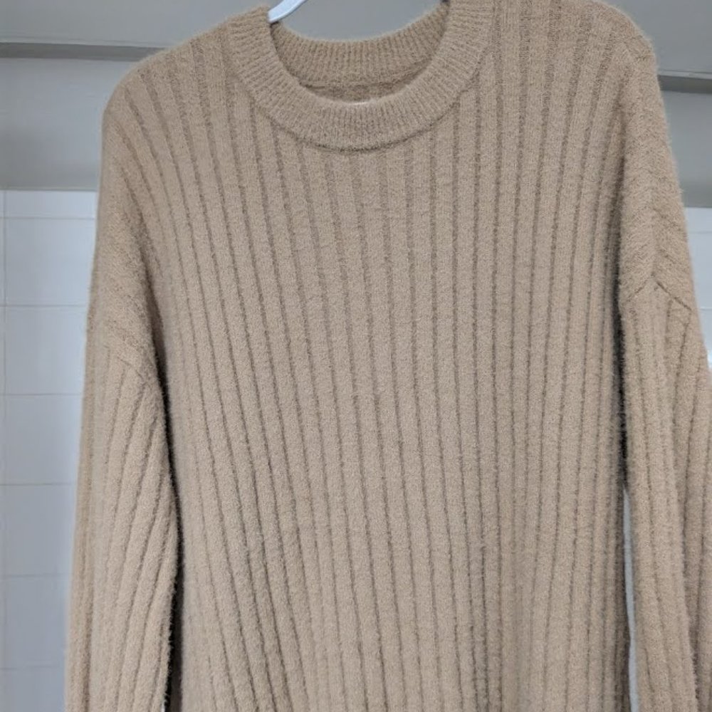 aerie Ribbed Soft Oversized Sweater in Tan